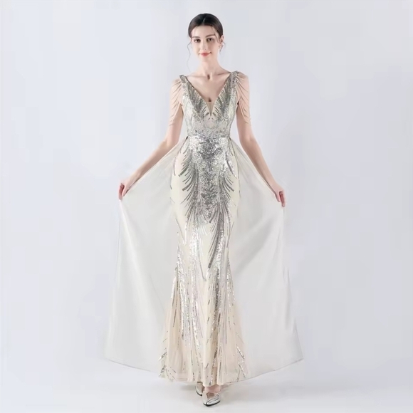 Elegant Silver Evening Gown - Picture 12 of 16